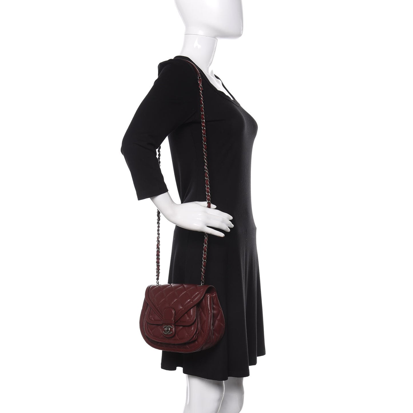 Lambskin Quilted Saddle Bag Dark Red