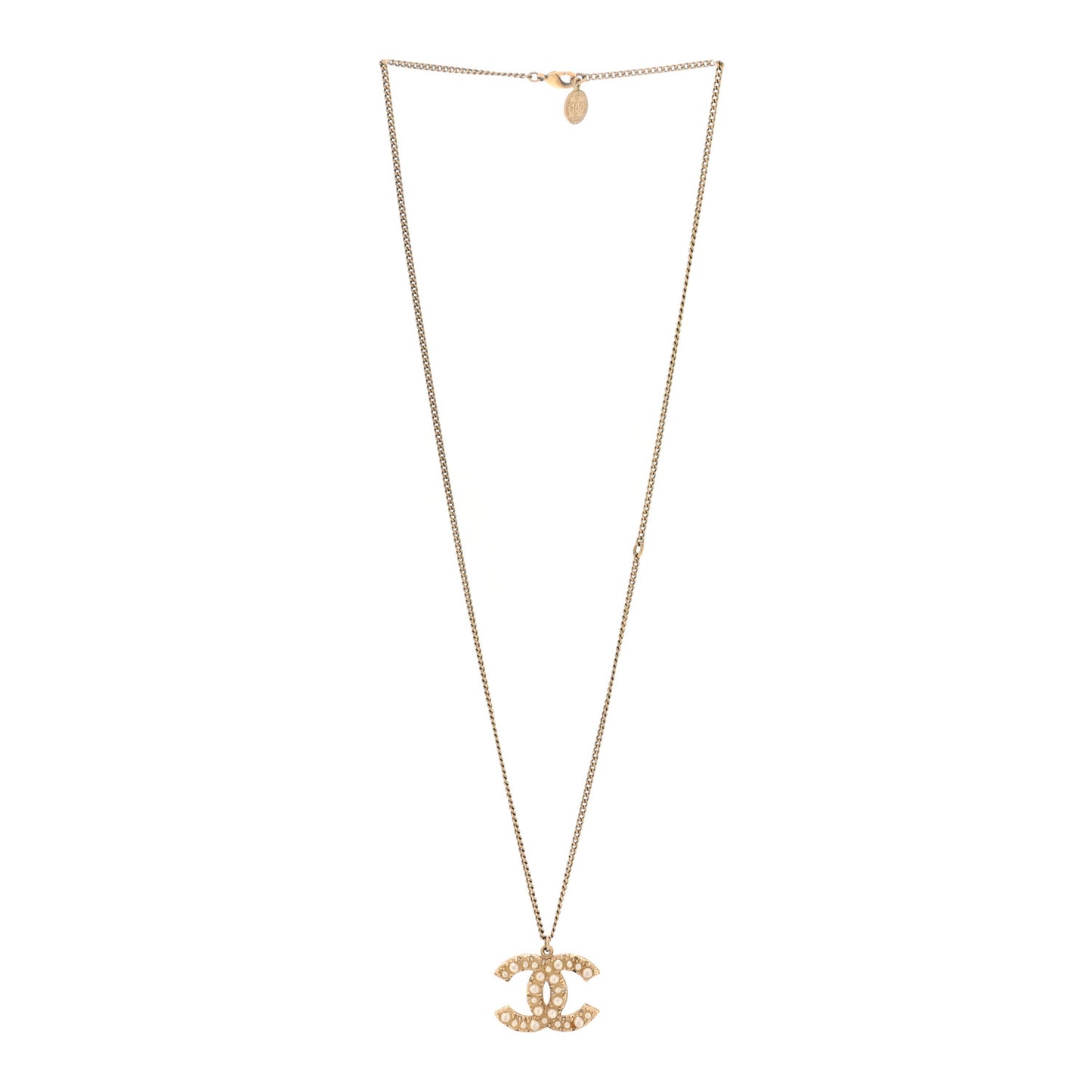 Pearl CC Pendant Necklace Gold
