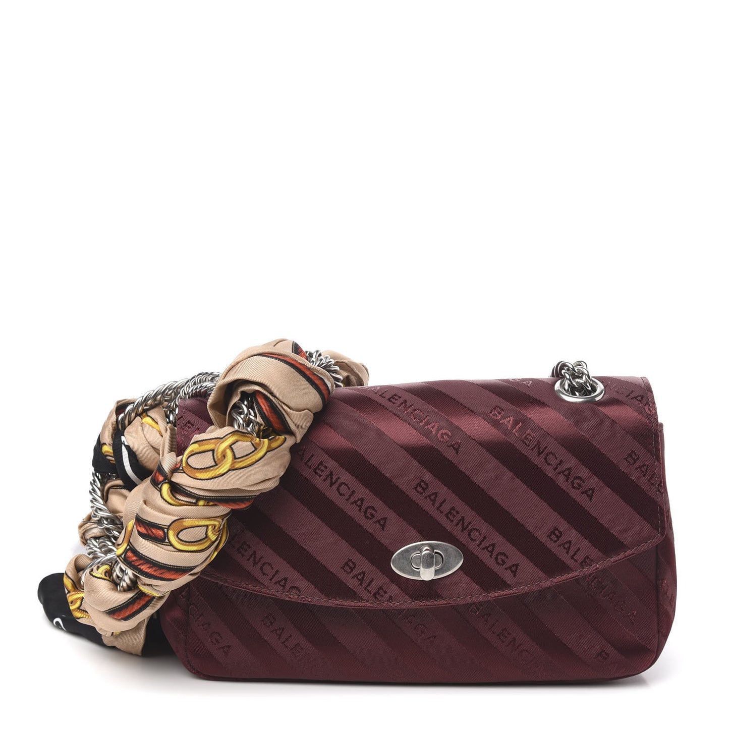 Nylon Jacquard Diagonal Logo Small Scarf Lock Chain Shoulder Bag Rouge Bordeaux Black Beige