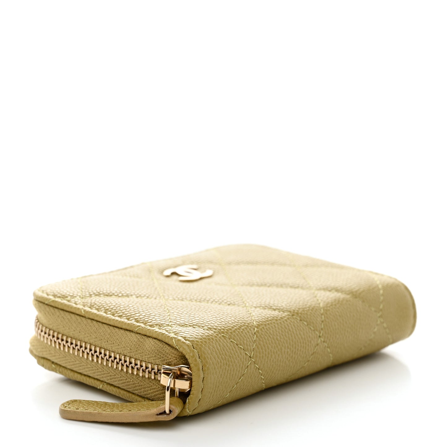 Caviar Quilted Zip Around Coin Purse Wallet Light Green