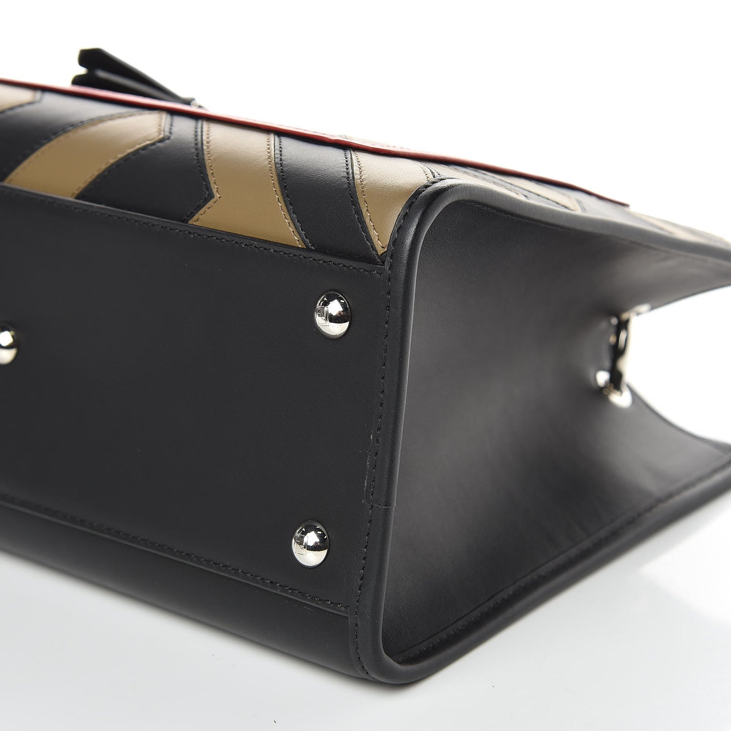 Vitello Century F is Fendi FF Diagonal Inlay Small Runaway Satchel Fango Black Fragola