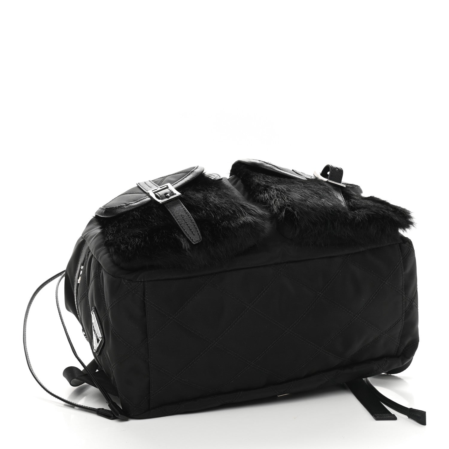 Prada Impunture Tessuto Rabbit Fur Backpack Black 4 of 8