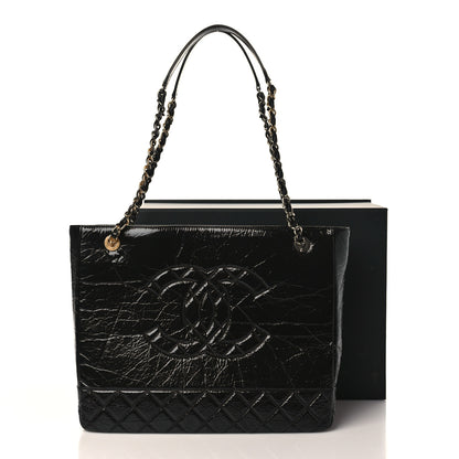 Chanel Shiny Aged Calfskin Quilted Large Shopping Bag Black 10 of 10