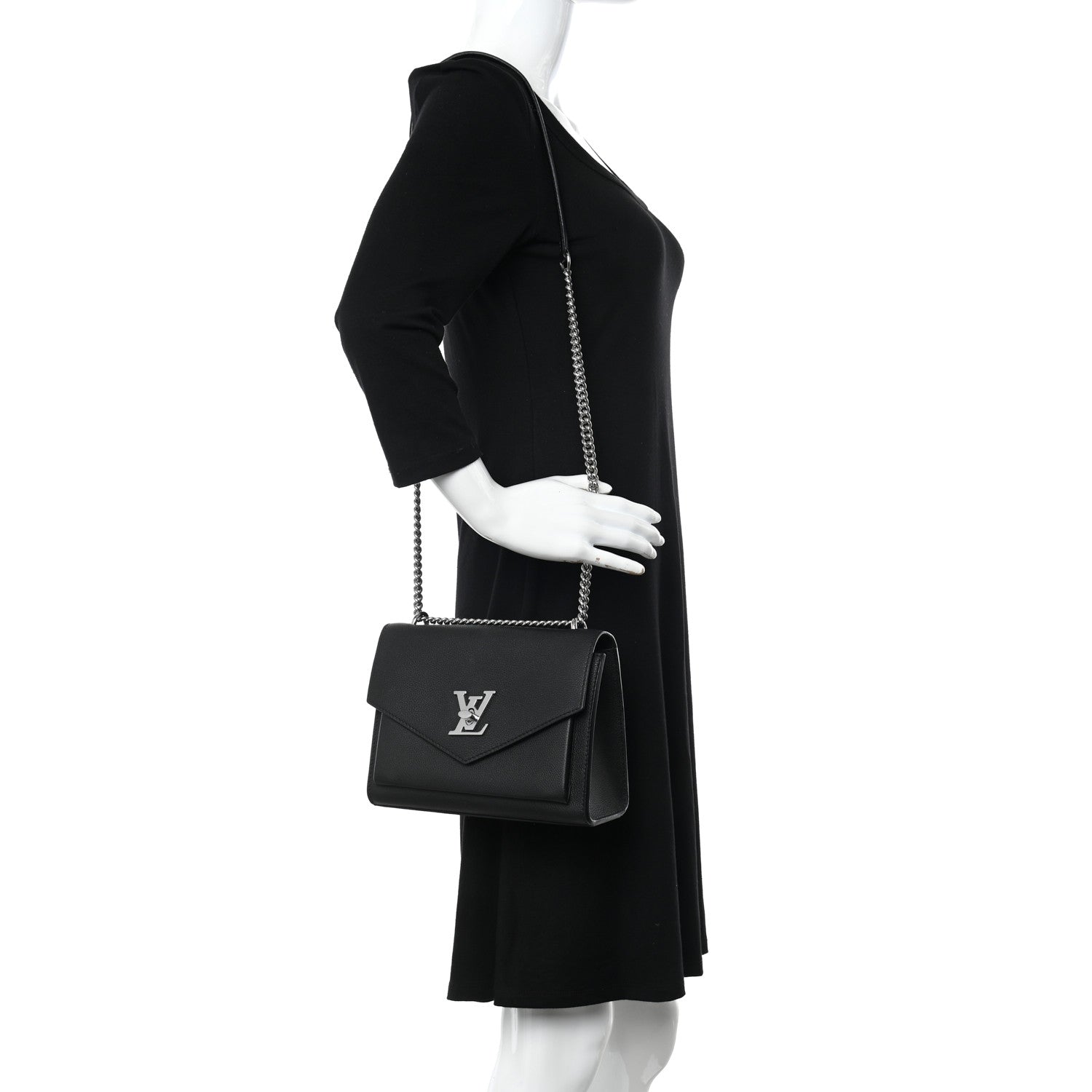 Louis Vuitton Soft Calfskin Mylockme Chain Bag BB Black 2 of 13