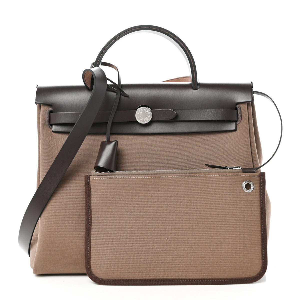 Hermes Vache Hunter Toile Herbag Zip Retourne 31 PM  Etoupe Ebene 3 of 12
