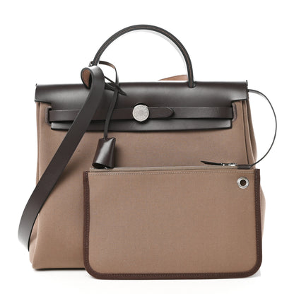 Hermes Vache Hunter Toile Herbag Zip Retourne 31 PM  Etoupe Ebene 3 of 12