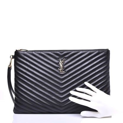 Saint Laurent Calfskin Matelasse Chevron Monogram Document Holder Black 2 of 12