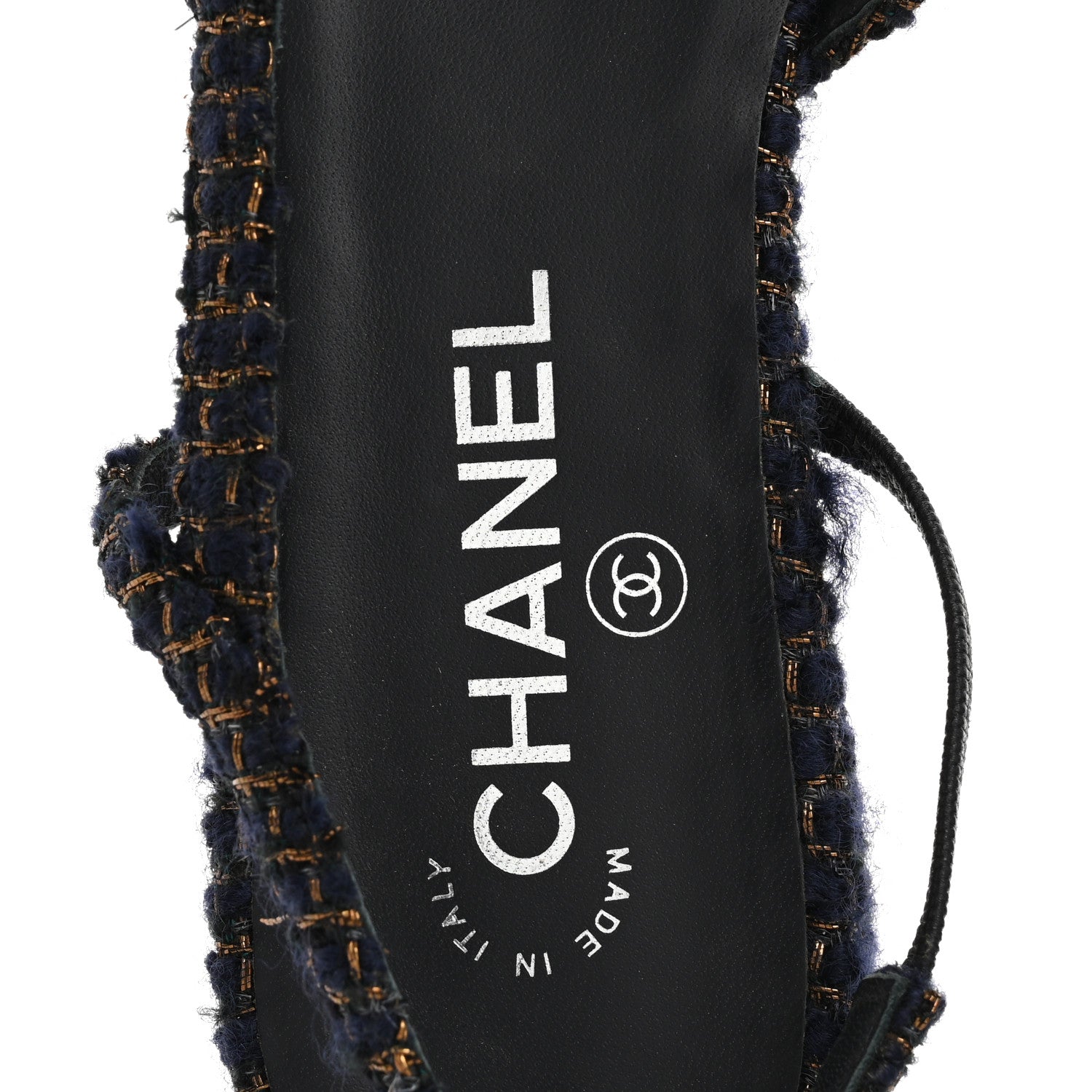 Chanel Tweed Grosgrain Cap Toe CC Slingback Flats  40 Blue Gold 7 of 14