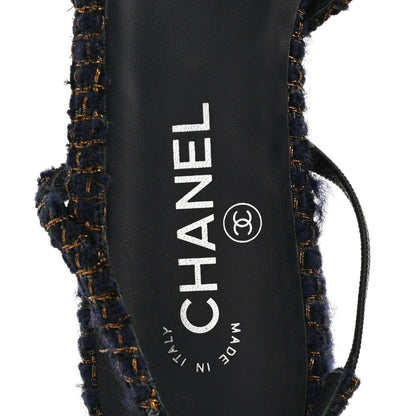 Chanel Tweed Grosgrain Cap Toe CC Slingback Flats  40 Blue Gold 7 of 14