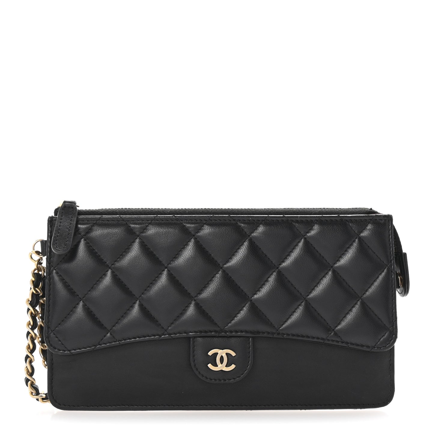 Lambskin Quilted Classic Pouch With Handle Black