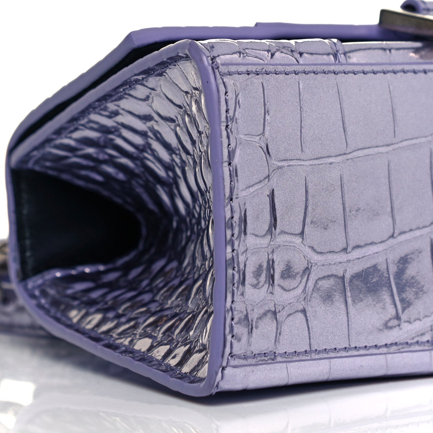 Metallic Calfskin Crocodile Embossed Hourglass Top Handle Bag XS Lilac