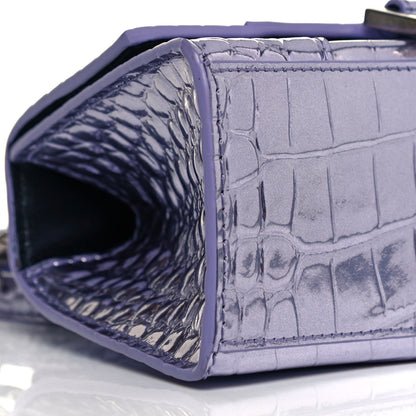 Balenciaga Metallic Calfskin Crocodile Embossed Hourglass Top Handle Bag XS Lilac 7 of 8