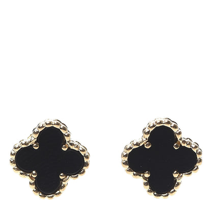 Van Cleef & Arpels 18K Yellow Gold Black Onyx Sweet Alhambra Earrings 1 of 4