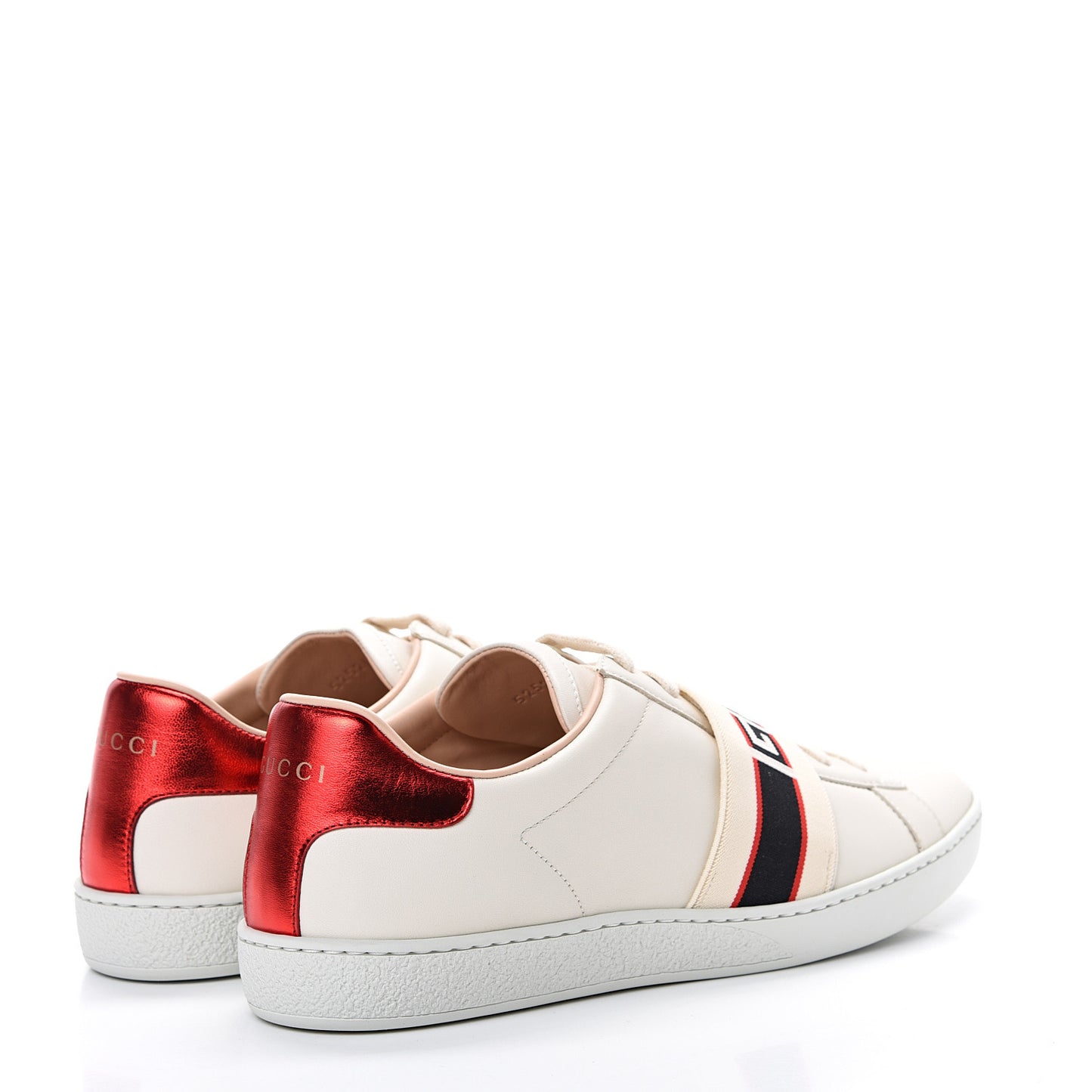 Calfskin Stripe Womens New Ace Sneakers 39.5 New Mystic White Ecru Red Flame