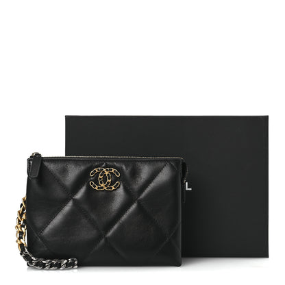 Chanel Shiny Goatskin Quilted Small Chanel 19 Pouch With Handle Black 12 of 12