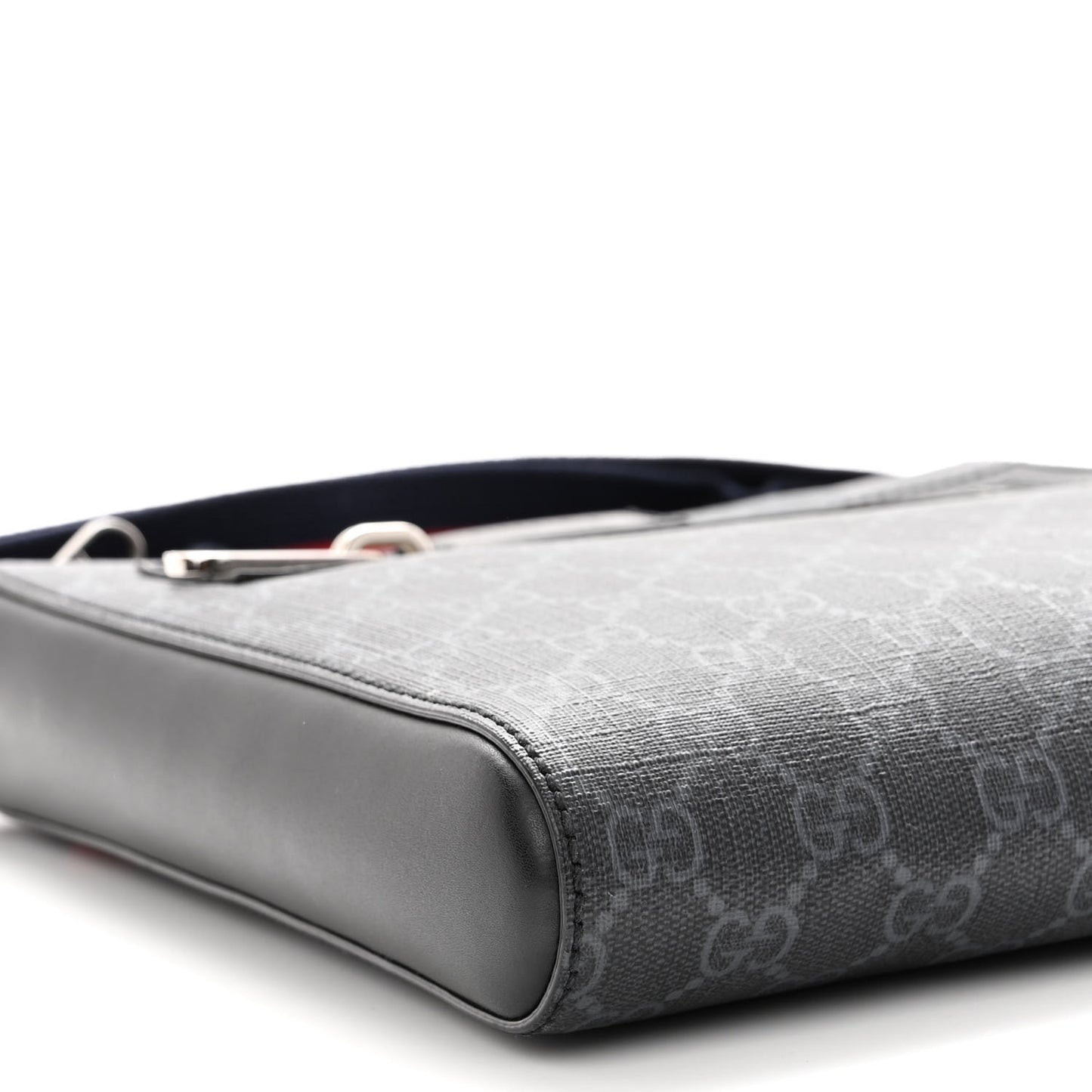 GG Supreme Monogram Web Small Flat Messenger Bag Black Grey