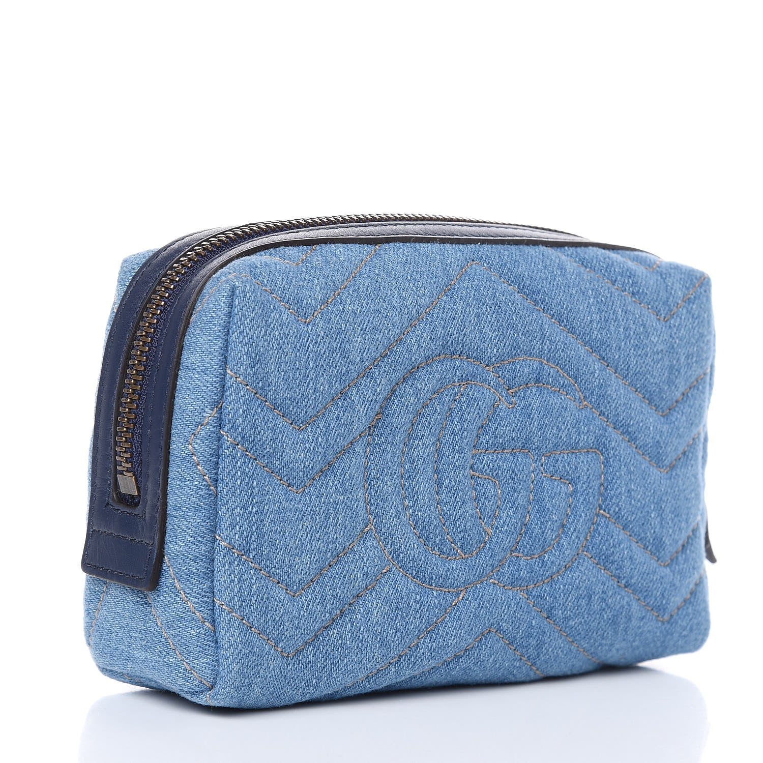 Gucci Denim Matelasse Flower Japan Limited GG Marmont Cosmetic Case Blue 3 of 10