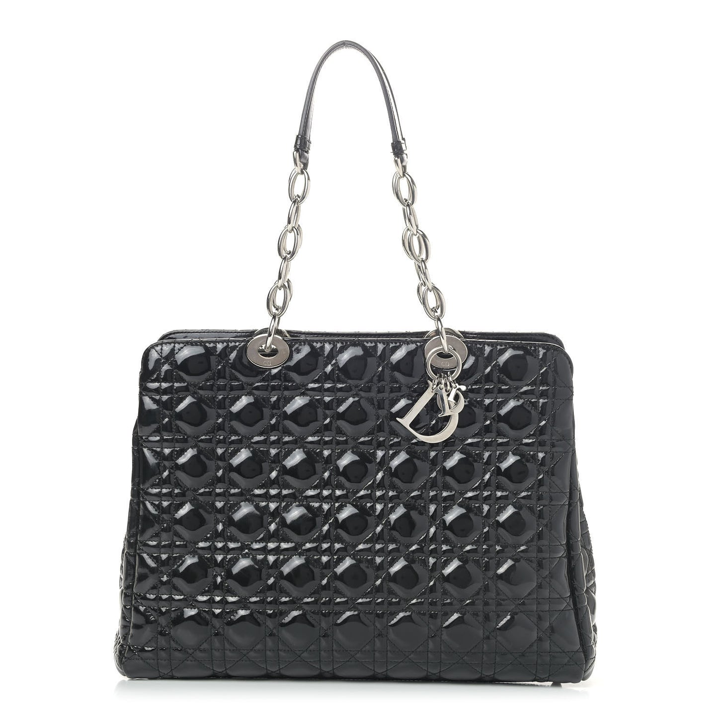 Patent Cannage Large Dior Soft Shopping Tote Black