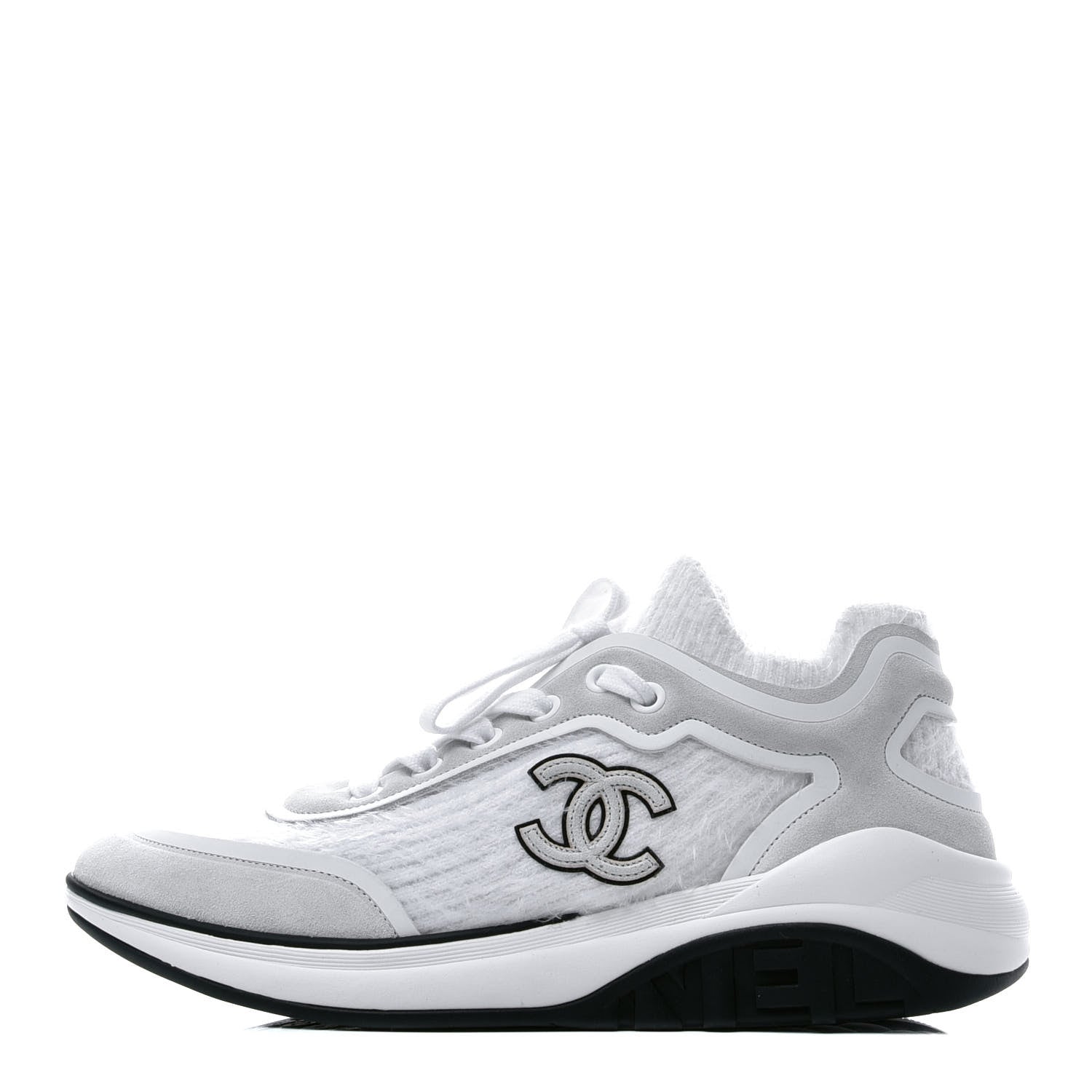 Chanel Wool Suede Calfskin CC Sneakers 36 White 1 of 7