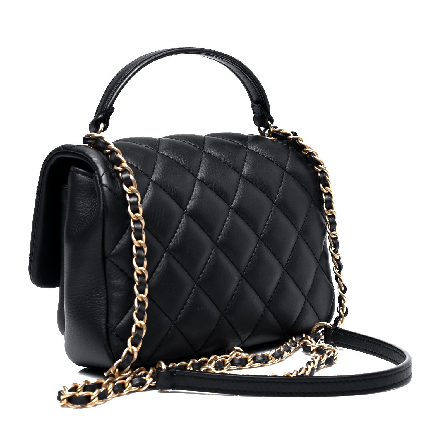 Chanel Calfskin Quilted Top Handle Flap Black 2 of 5