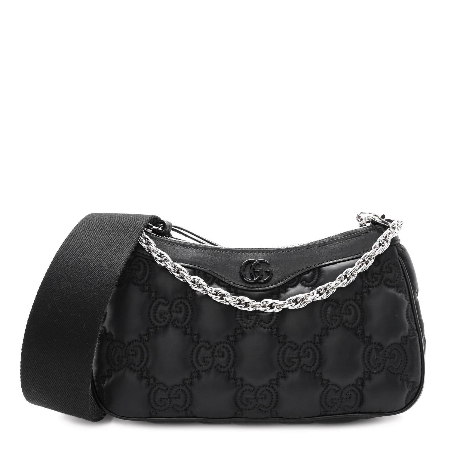 Gucci Nylon Calfskin Enamel GG Matelasse Chain Handbag Black 1 of 12