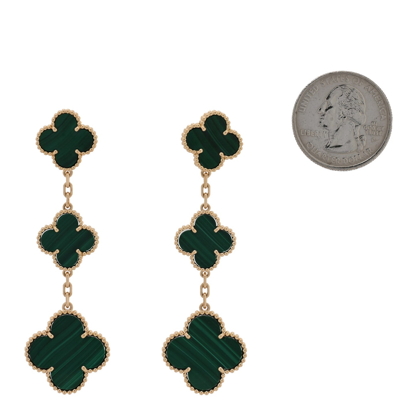 18K Yellow Gold Malachite 3 Motifs Magic Alhambra Earrings