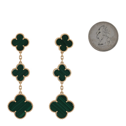 Van Cleef & Arpels 18K Yellow Gold Malachite 3 Motifs Magic Alhambra Earrings 2 of 4