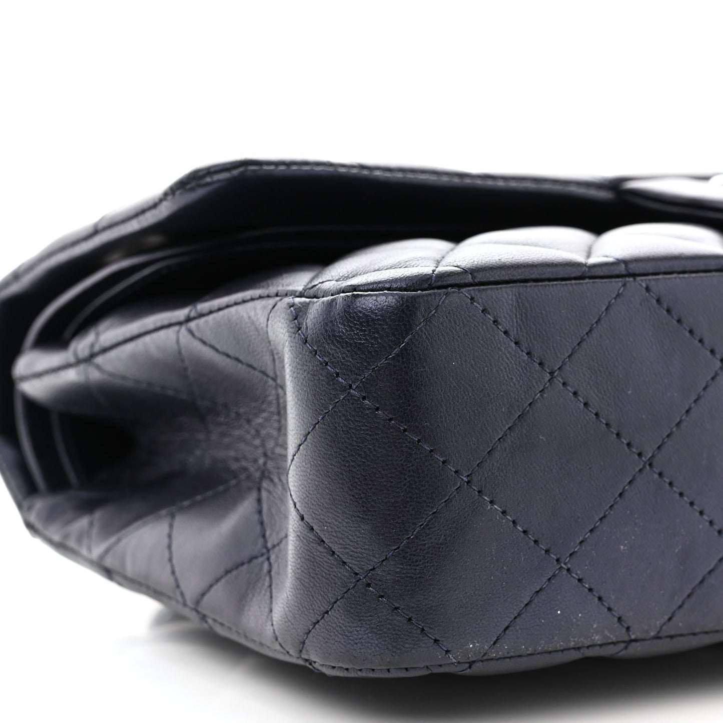 Iridescent Calfskin Quilted Medium Double Flap Navy