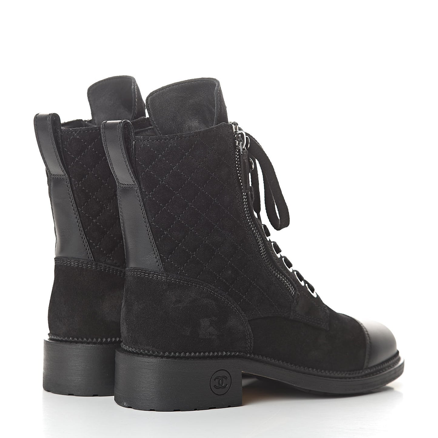Suede Quilted CC Lace Up Combat Boots 37.5 Black