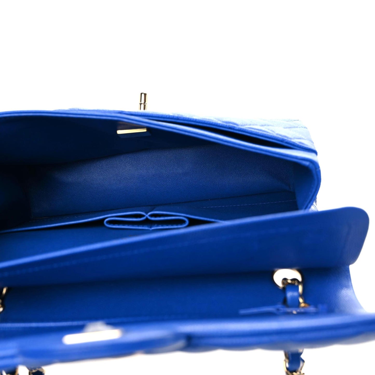 Caviar Quilted Small Double Flap Blue