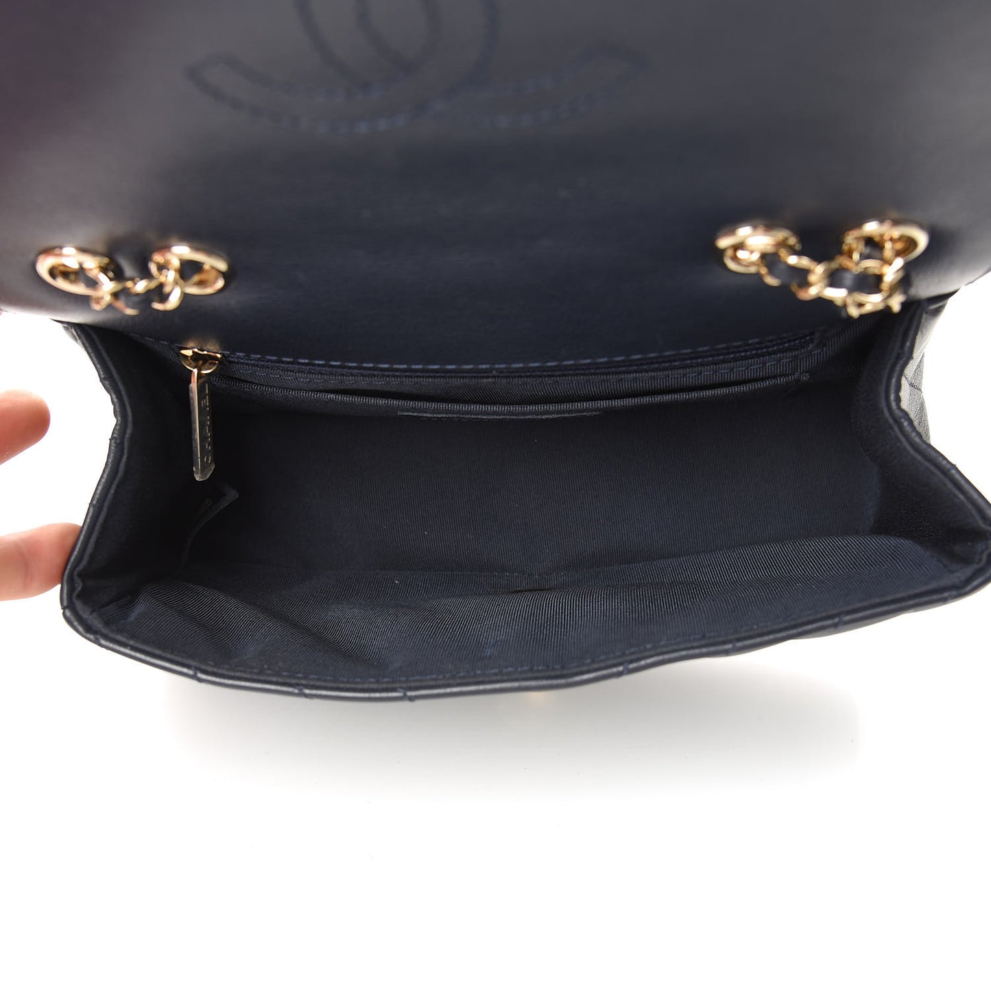 Calfskin Chevron Quilted Mini Statement Flap Navy Blue