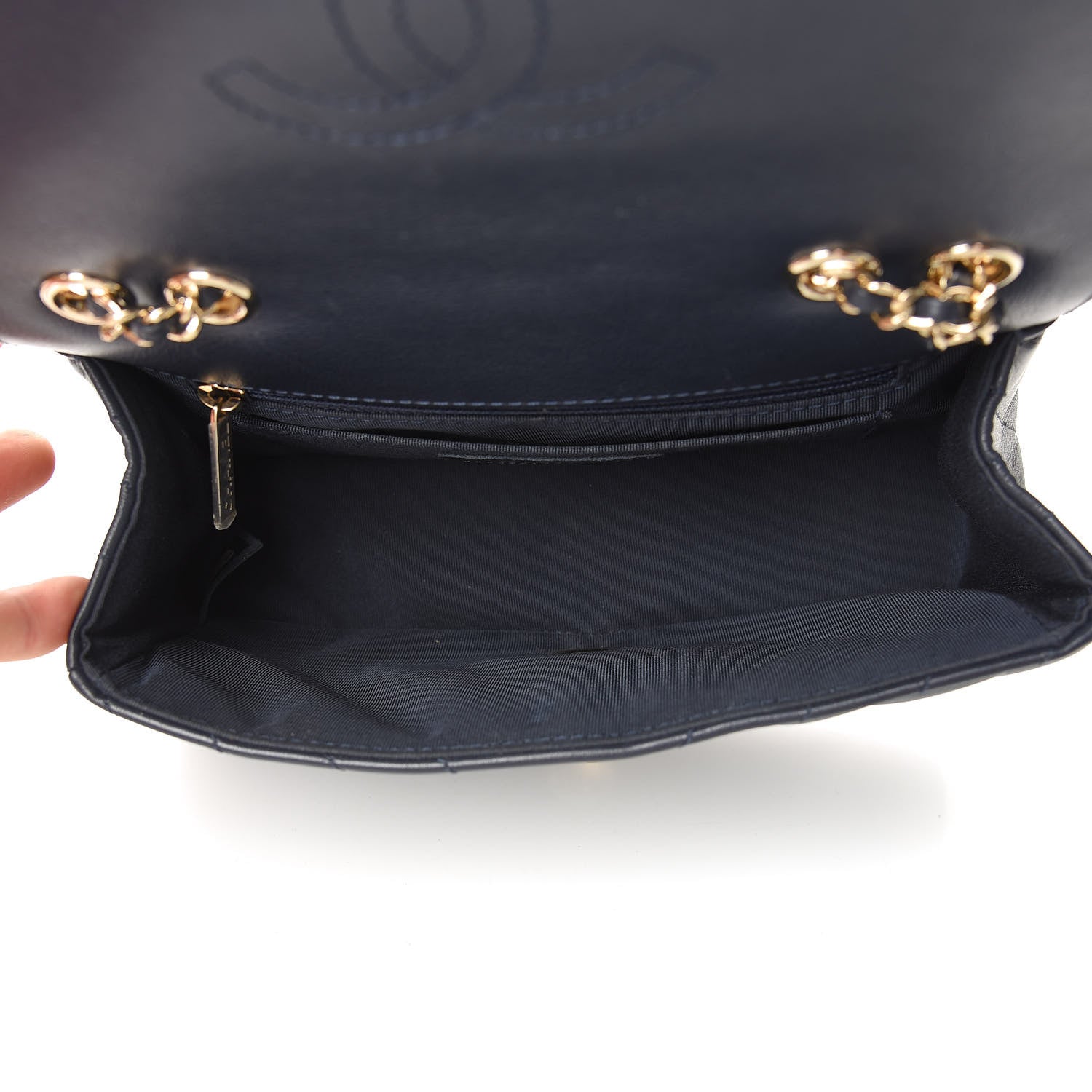 Chanel Calfskin Chevron Quilted Mini Statement Flap Navy Blue 5 of 10
