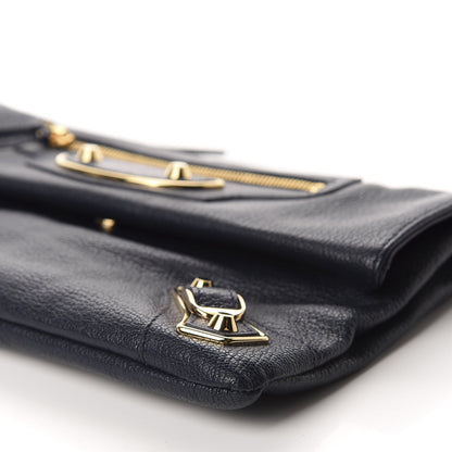 Balenciaga Chevre Gold Metallic Edge Hardware Envelope Clutch Bleu Nuit 8 of 11