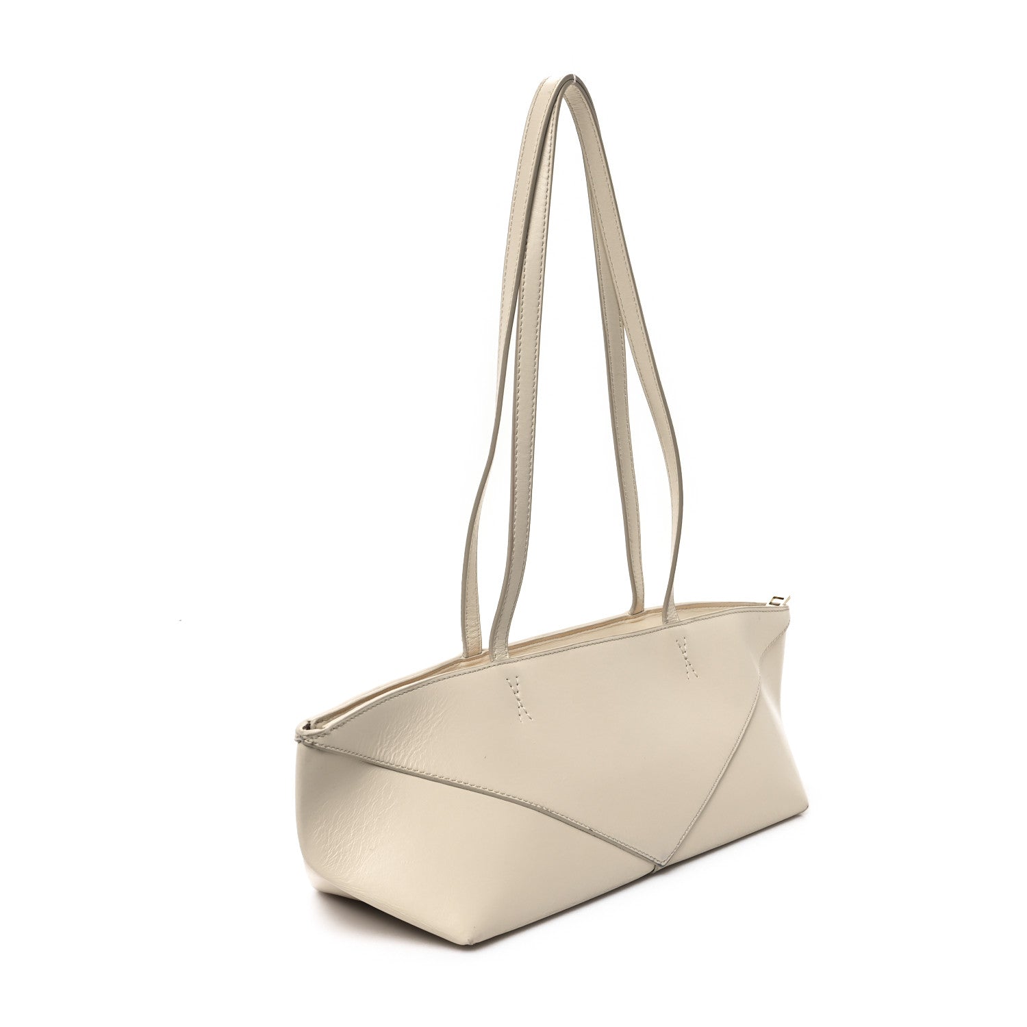 Loewe Shiny Calfskin Mini Cropped Puzzle Fold Tote White 2 of 11