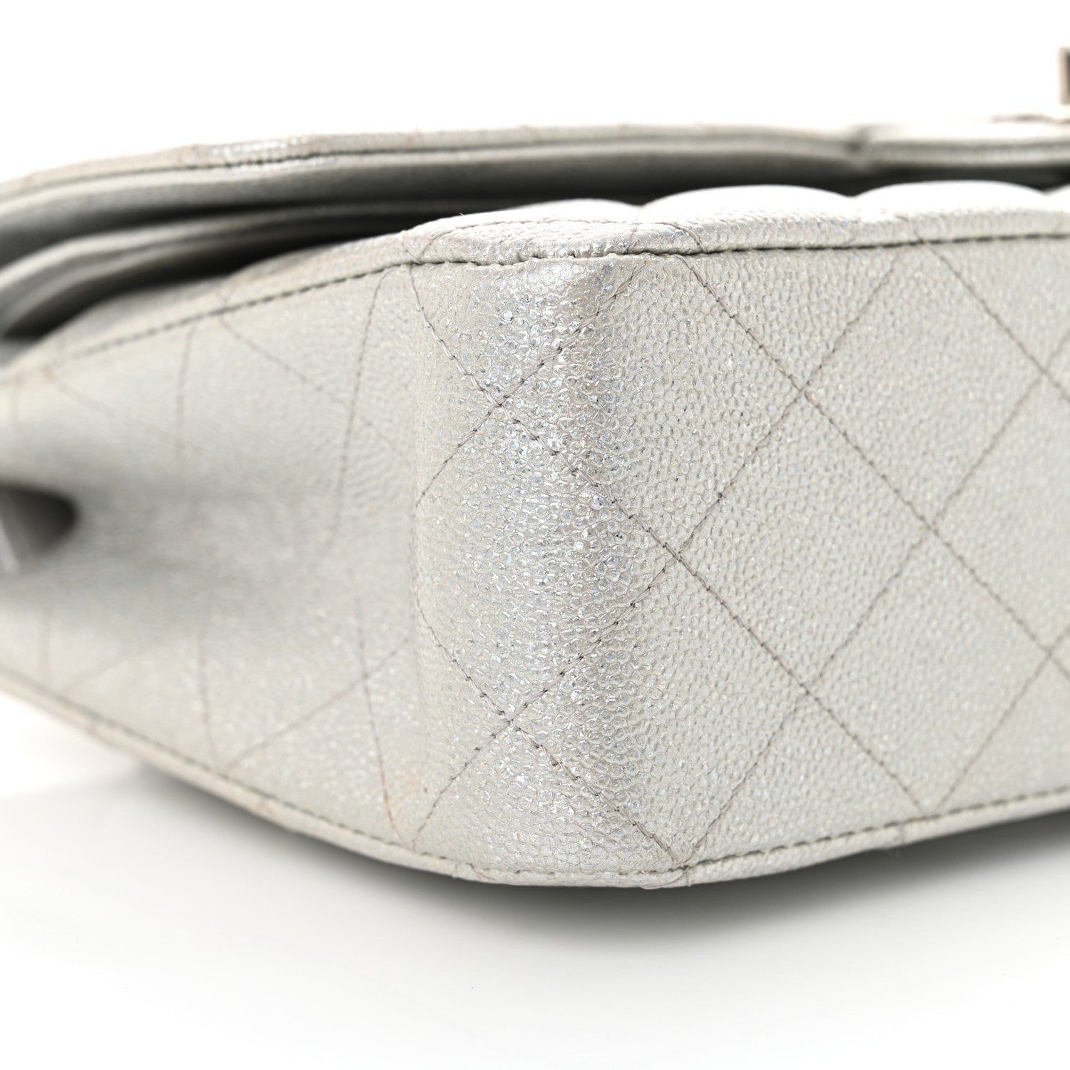 Chanel Glittered Metallic Caviar Quilted Medium Double Flap Silver 9 of 12