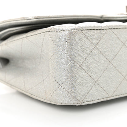 Chanel Glittered Metallic Caviar Quilted Medium Double Flap Silver 9 of 12