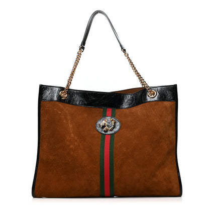 Gucci Suede Patent Large Rajah Chain Tote Nocciola Black 3 of 12