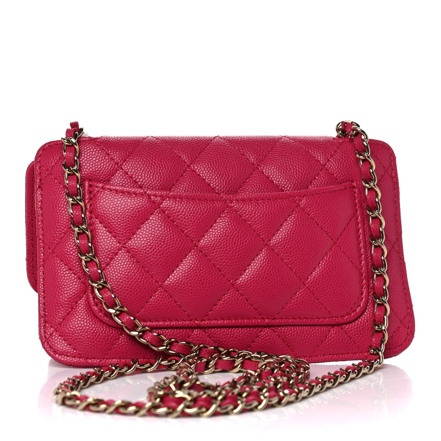 Caviar Fabric Quilted Foldable Tote With Chain Pink Multicolor