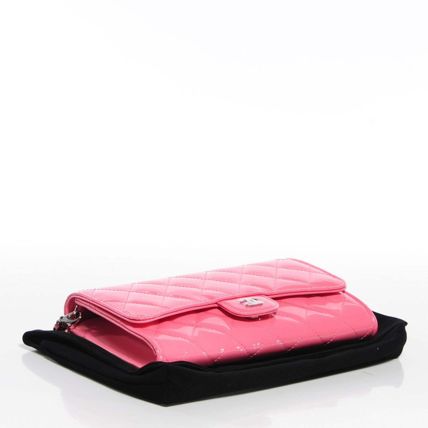 Patent Quilted Clutch With Removable Chain Light Pink