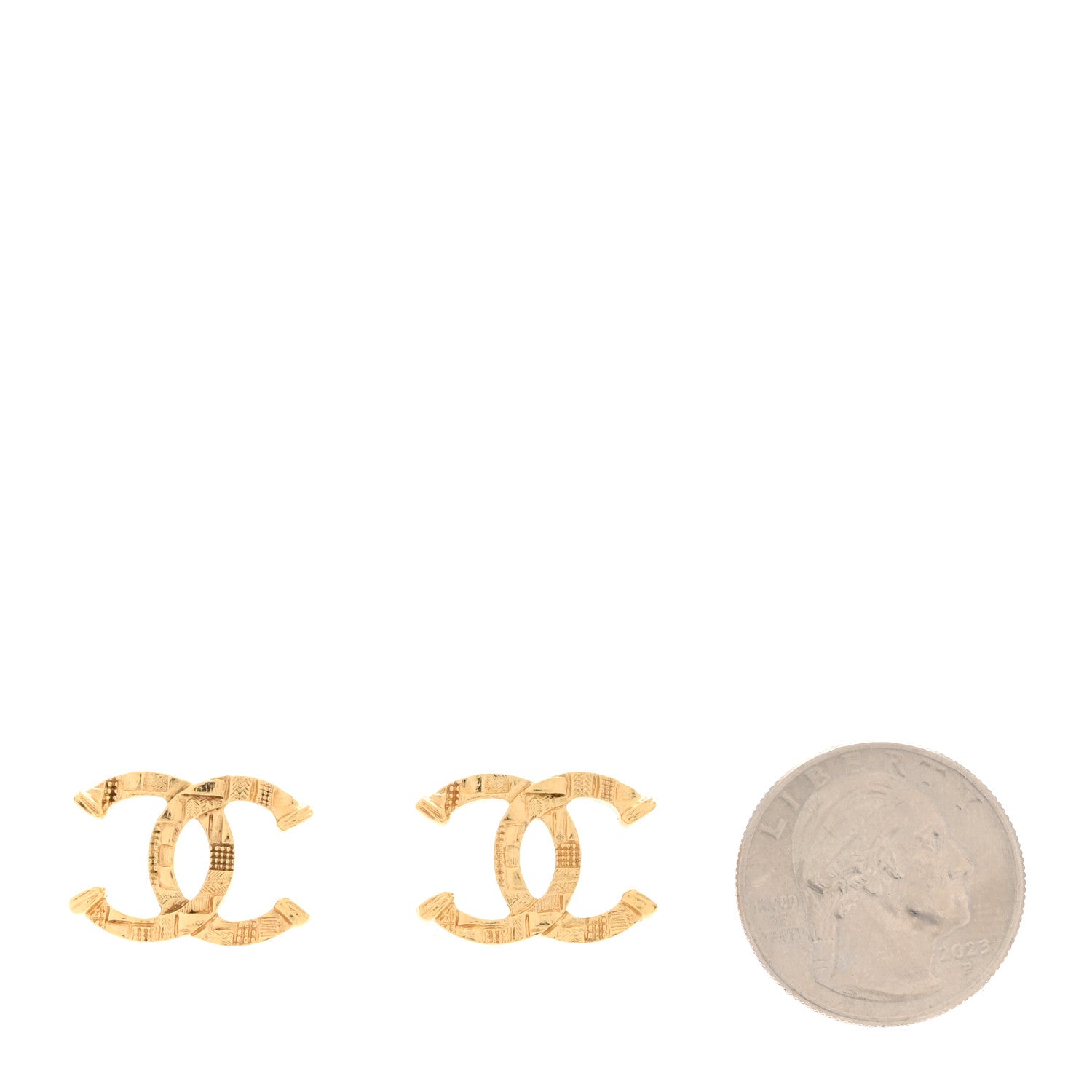 Chanel Metal Tweed Effect CC Earrings Gold 2 of 5