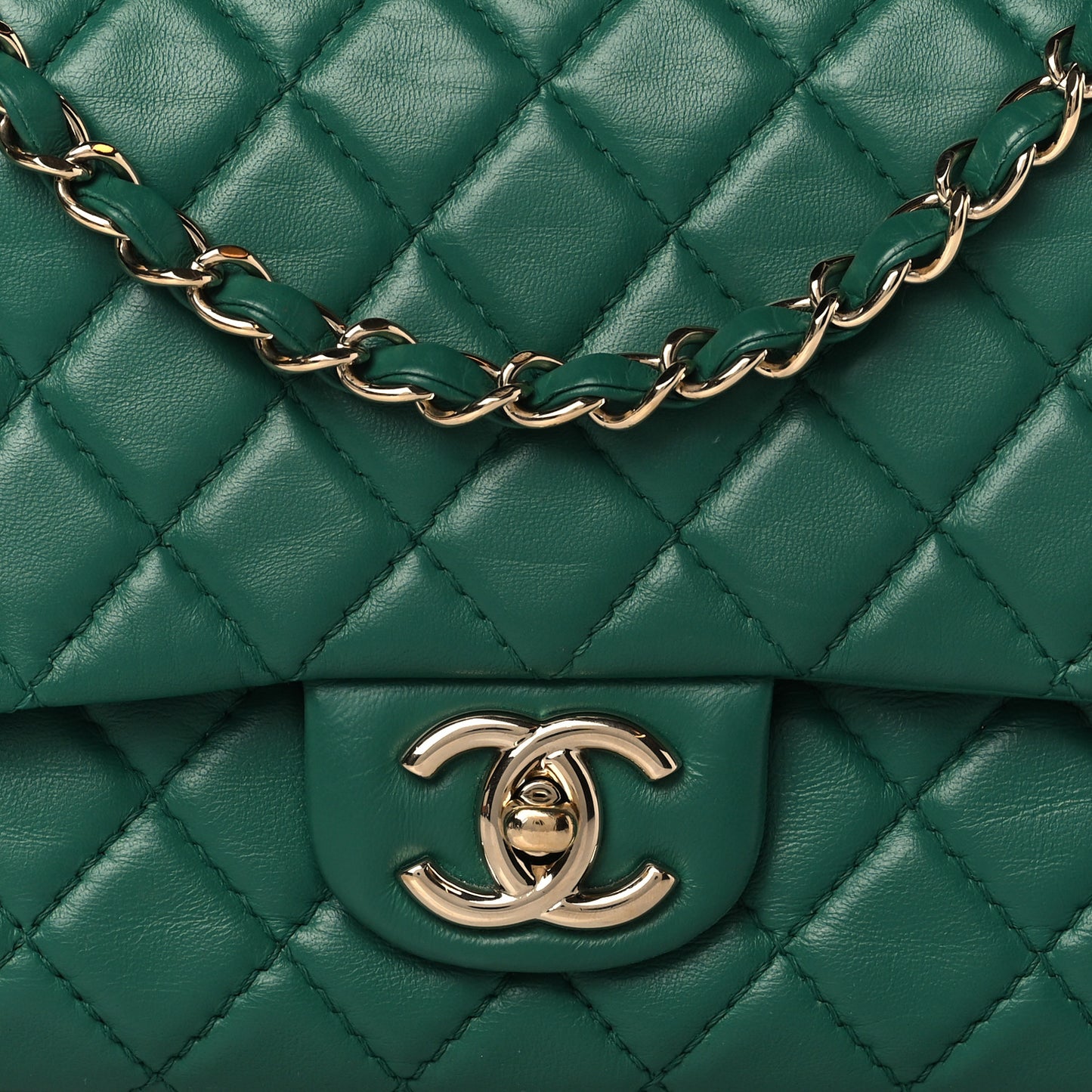 Lambskin Quilted Medium Double Flap Green