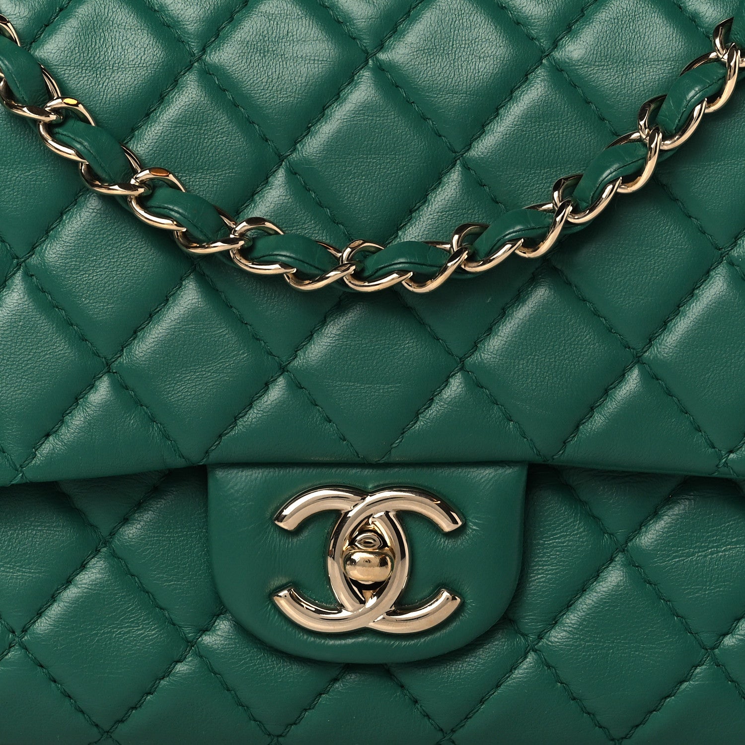 Chanel Lambskin Quilted Medium Double Flap Green 7 of 10