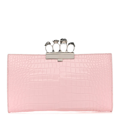 Alexander McQueen Calfskin Crocodile Embossed Knuckle Flat Clutch Light Pink 1 of 6