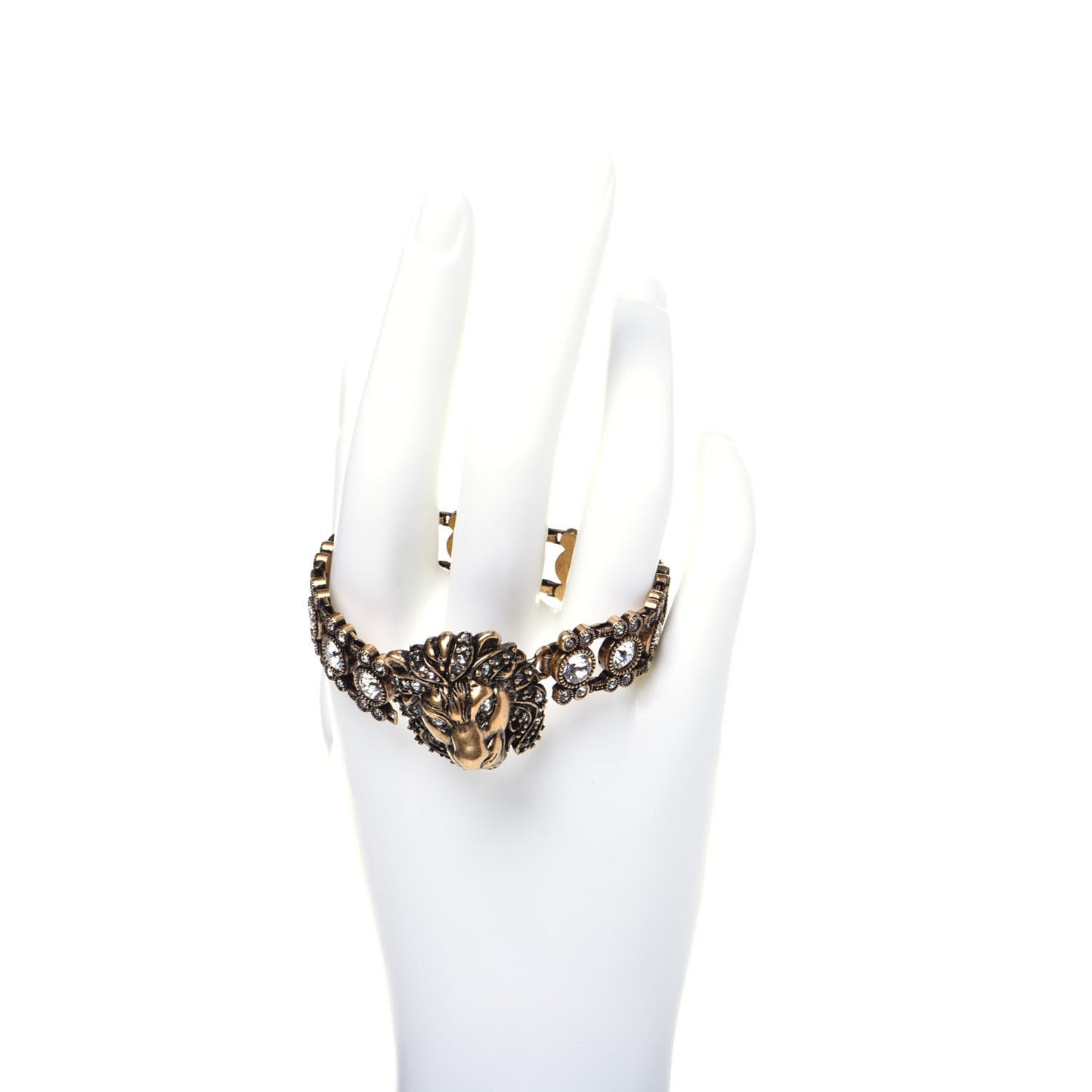 Metal Crystal Lion Head Bracelet S Aged Gold