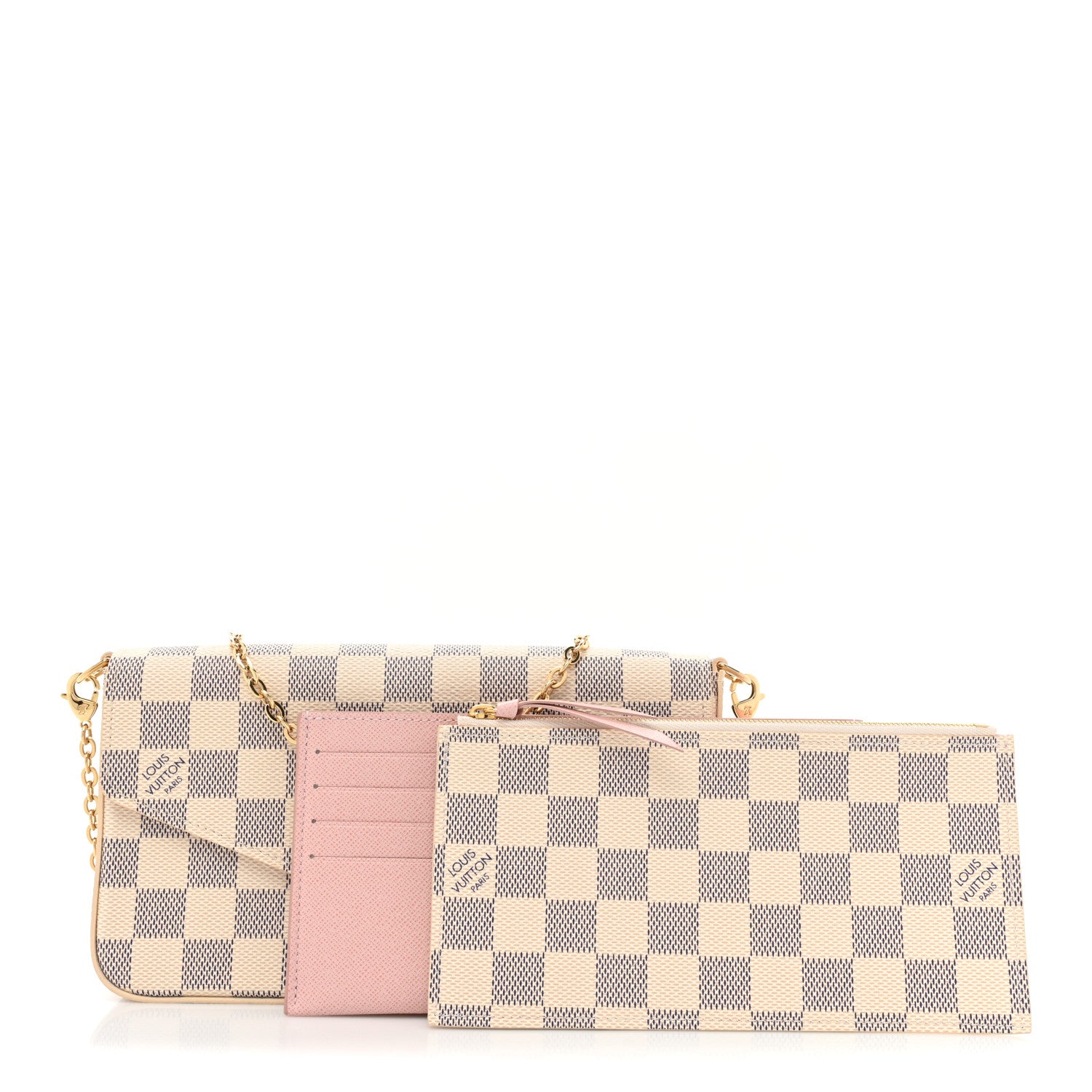 Louis Vuitton Damier Azur Pochette Felicie Chain Wallet Rose Ballerine 3 of 11