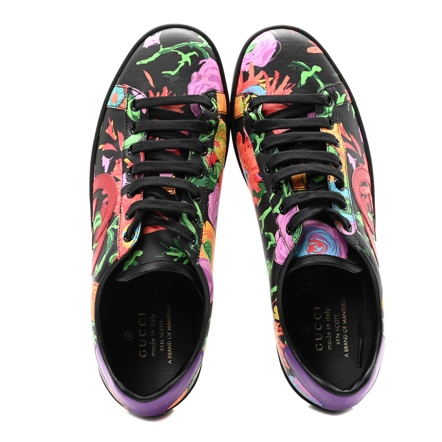 Gucci X KEN SCOTT Canvas Infinity Jenni Womens Ace Sneakers 38.5 Black Pink Hibiscus Red Blue Shine Purple 2 of 9