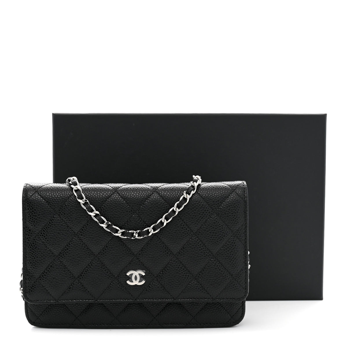 Caviar Quilted Wallet on Chain WOC Black