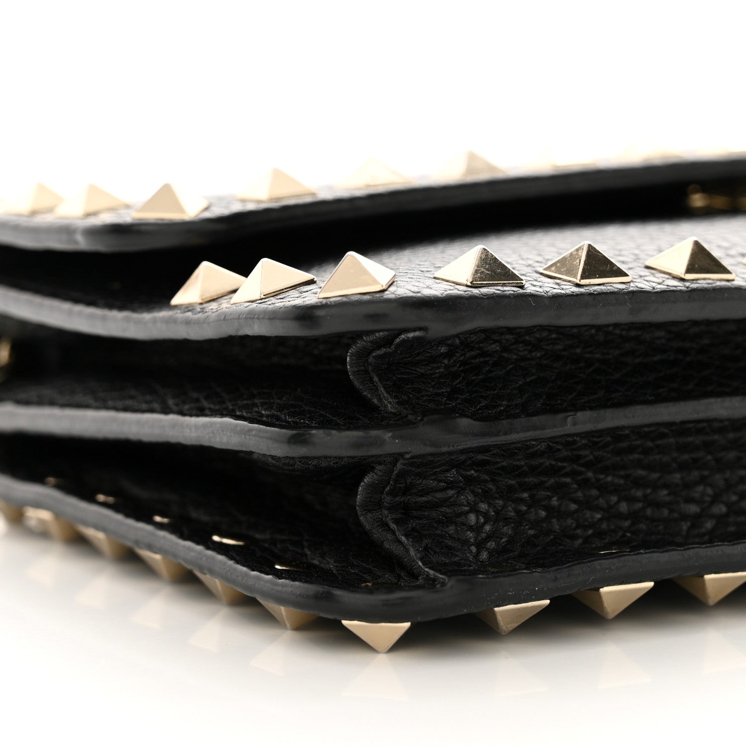 Valentino Garavani Pebbled Calfskin Rockstud Flap Wallet On Chain Black 9 of 12