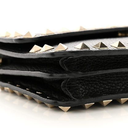 Valentino Garavani Pebbled Calfskin Rockstud Flap Wallet On Chain Black 9 of 12