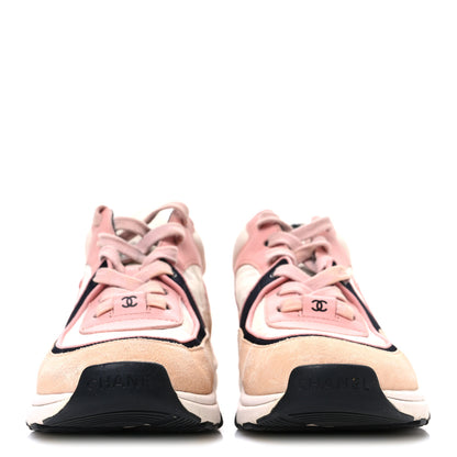 Chanel Nylon Lambskin Suede Calfskin CC Sneakers 35 Pink White Black 3 of 9